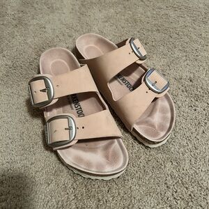Birkenstock Blush Sandals with Silver Buckles